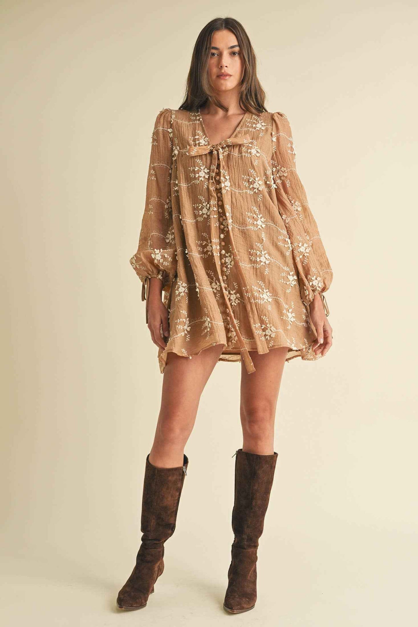 Embroidered Long Sleeve Mini Dress LD1678