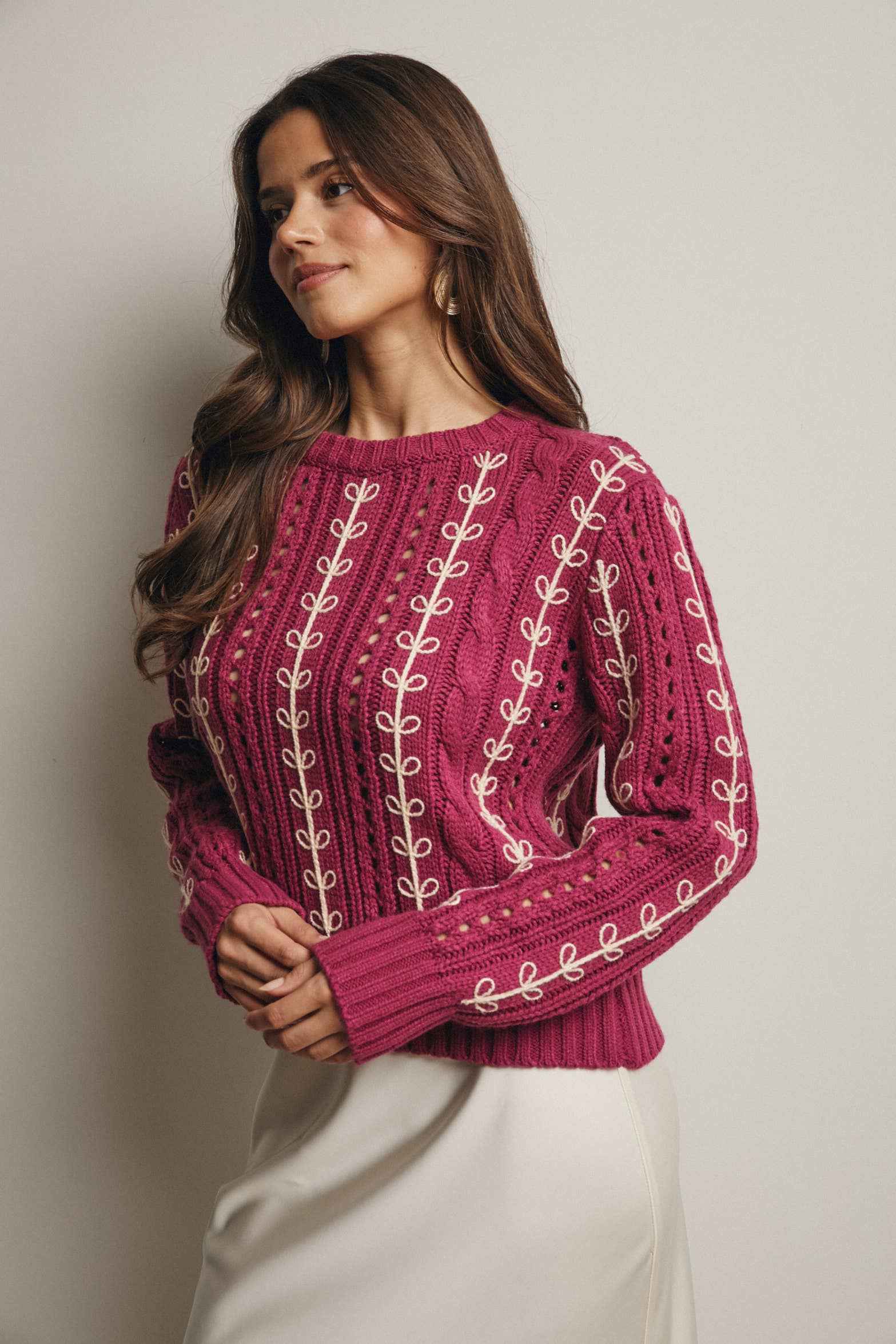 Embroidered Cable Knit Pullover FSW0019