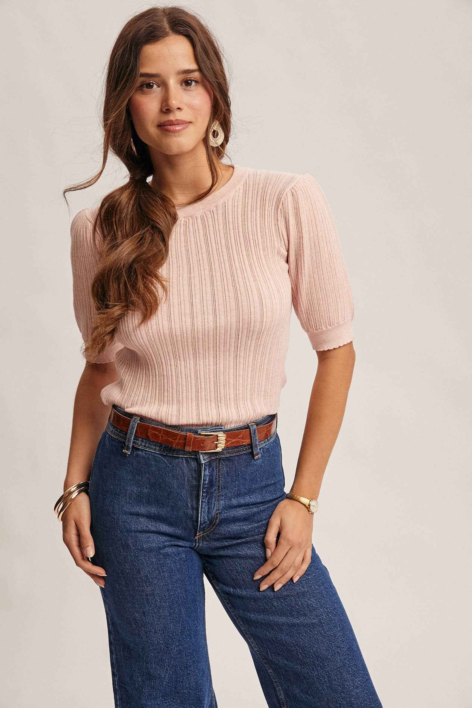 Textured Knit Puff Sleeve Top FSW0025