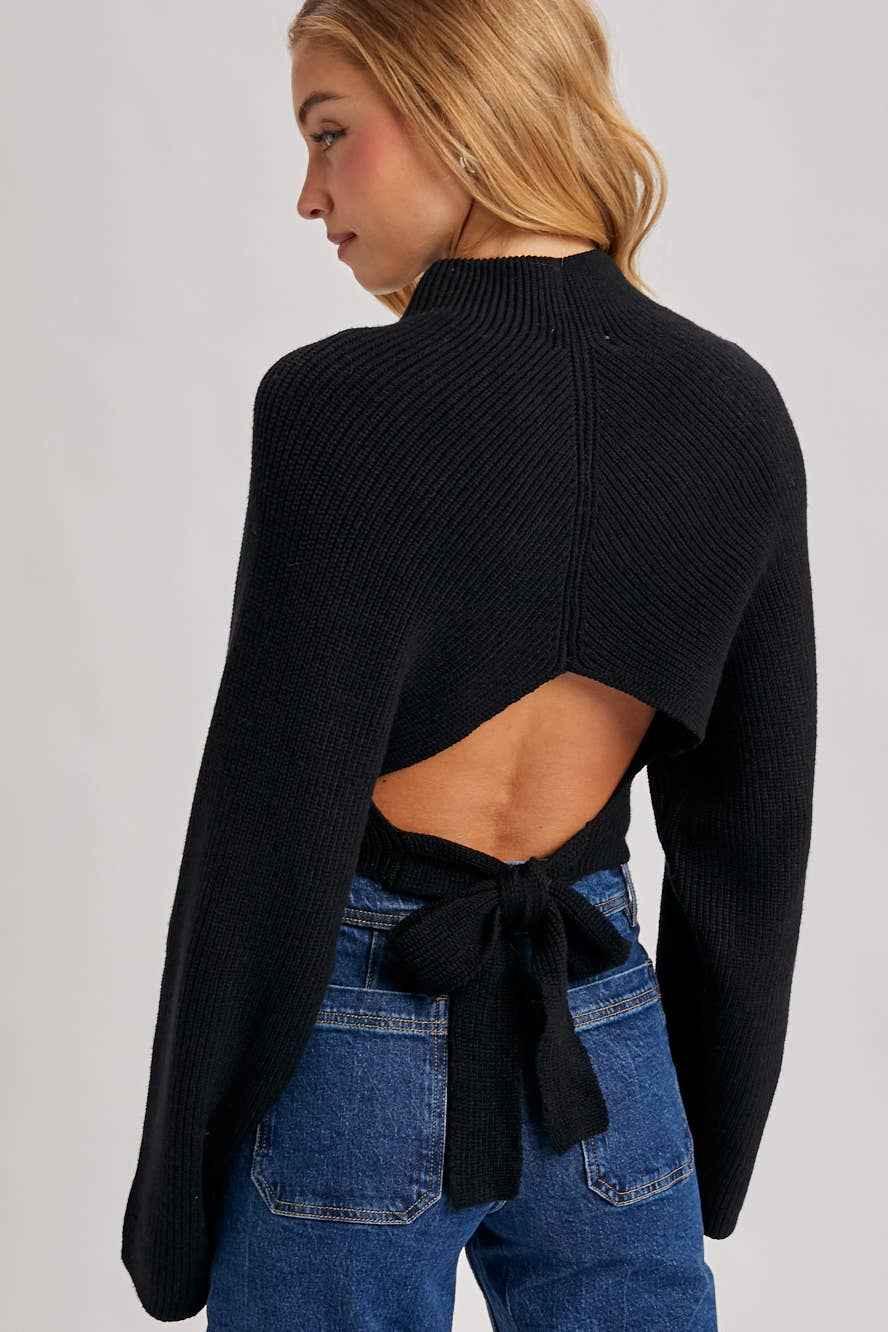 Midnight Ties Sweater | The Envy Co - Black long sleeve sweater - Open back sweater - Ribbed sweater - Fall sweater - Cold Weather Sweater - Date night sweater