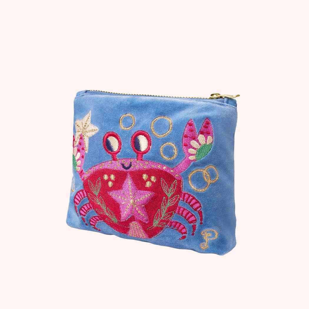 Velvet Mini Pouch - Seafaring Crab - Cornflower