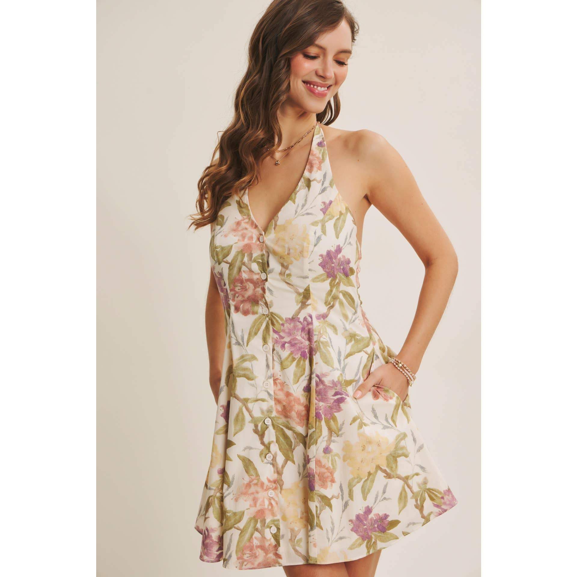Floral Halter Mini Dress - The Envy Co