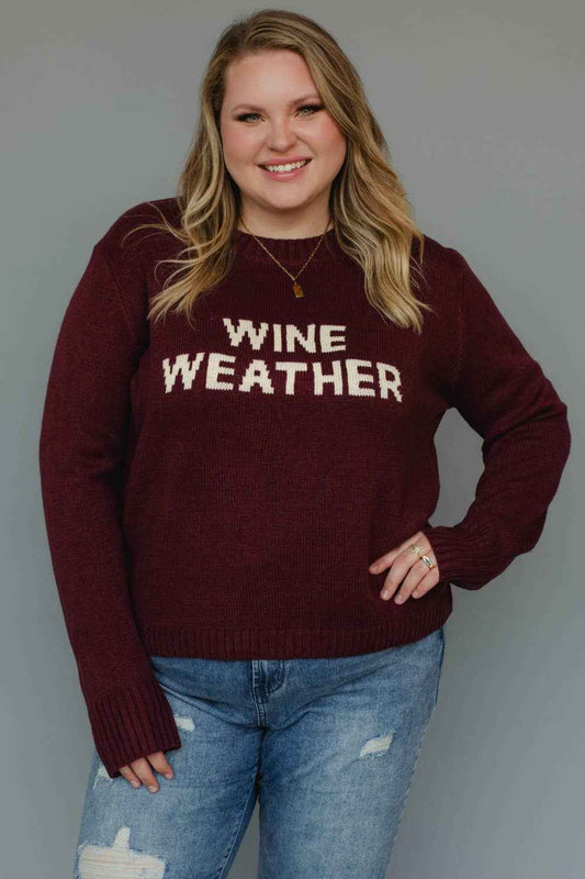 Wine Weather Sweater - Winery Geneva OH - Wine - Wine Apparel - Geneva OH - Wine Country - Napa Vineyards Outfit - Sweater Weather - Fall Sweater - Woman's Clothing, Lake County OH - Woman's Clothing Boutique - The Envy Co, Painesville OH