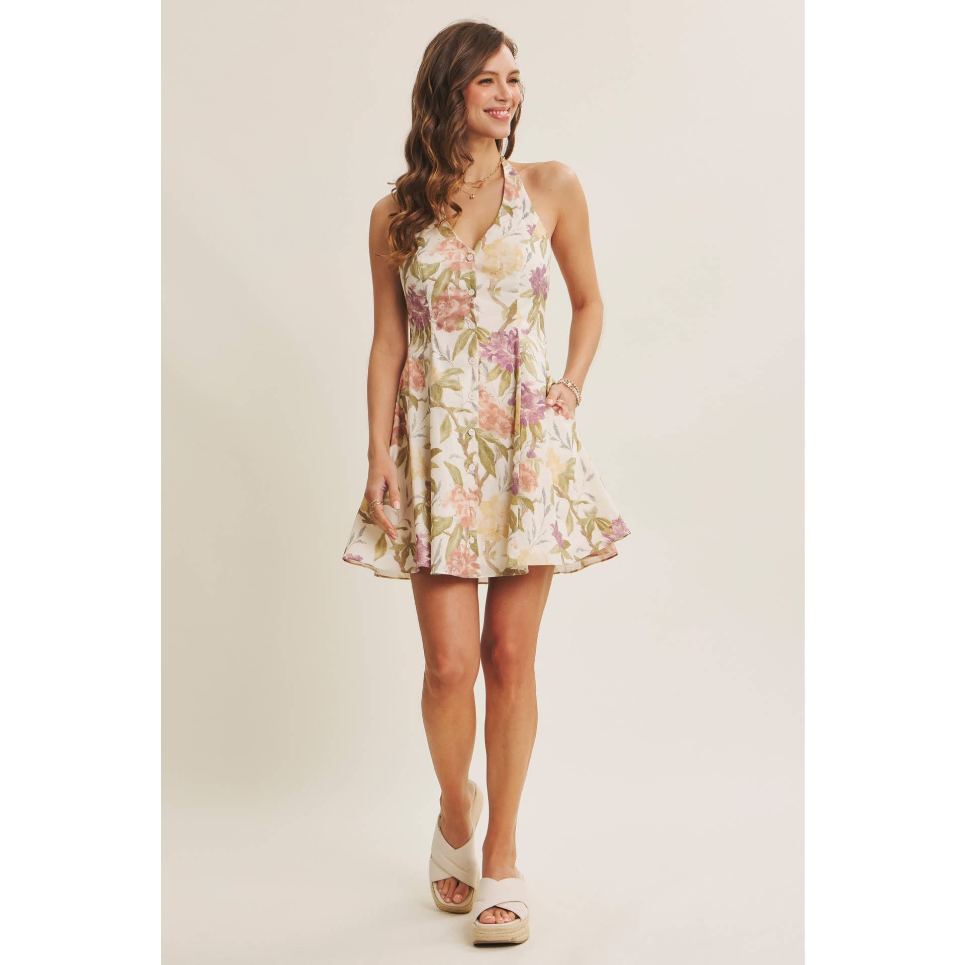 Floral Halter Mini Dress - The Envy Co