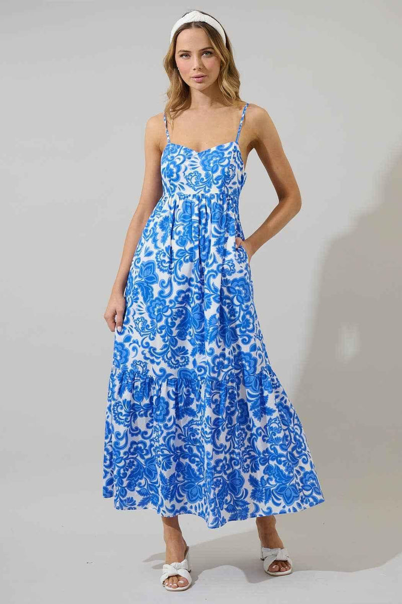 Floral Cabana Flowy Maxi Dress Blue/White / S