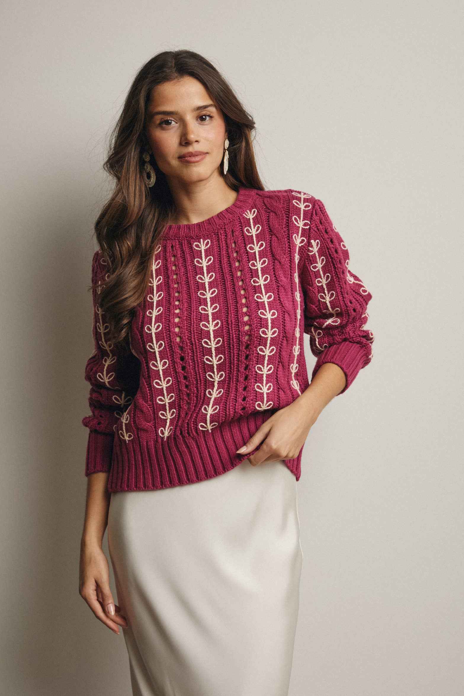 Embroidered Cable Knit Pullover FSW0019