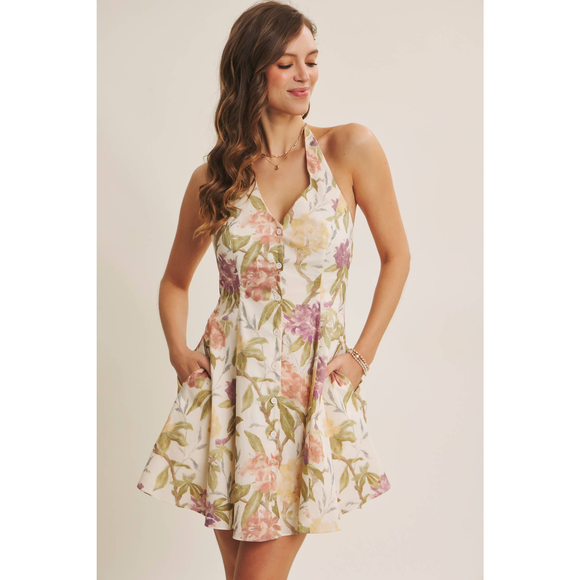 Floral Halter Mini Dress - The Envy Co