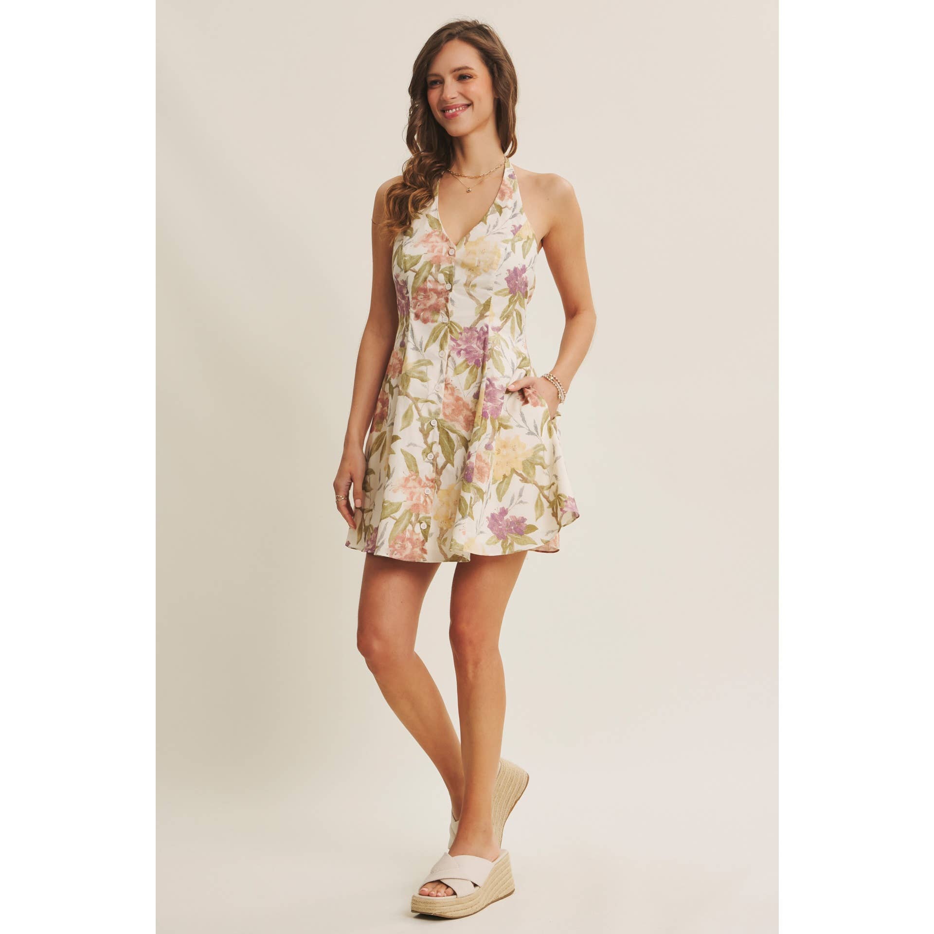 Floral Halter Mini Dress - The Envy Co