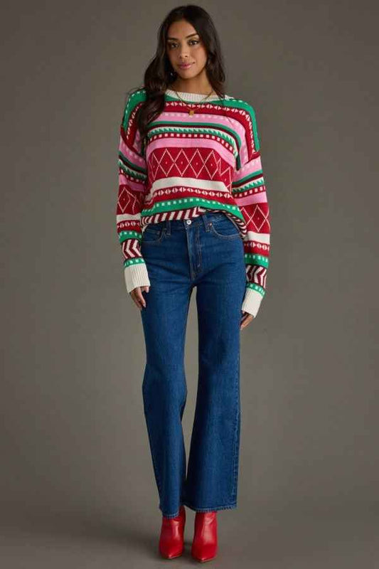 Pink Noël Sweater - Christmas Sweater - Cold Weather Sweater - Online Woman's Boutique - The Envy Co, Painesville OH