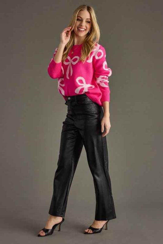 Pretty In Pink Sweater - Sweater Weather - Fall Sweater - Valentines Day Sweater - Romantic Sweater - Bow Sweater - Pink Sweater - Woman's Clothing Boutique - The Envy Co, Painesville OH