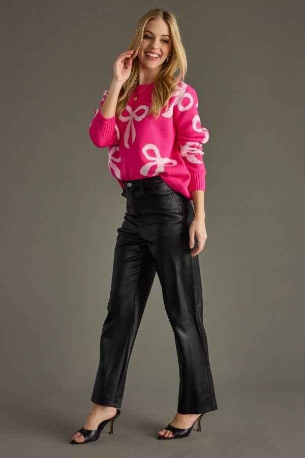 Pretty In Pink Sweater - Sweater Weather - Fall Sweater - Valentines Day Sweater - Romantic Sweater - Bow Sweater - Pink Sweater - Woman's Clothing Boutique - The Envy Co, Painesville OH