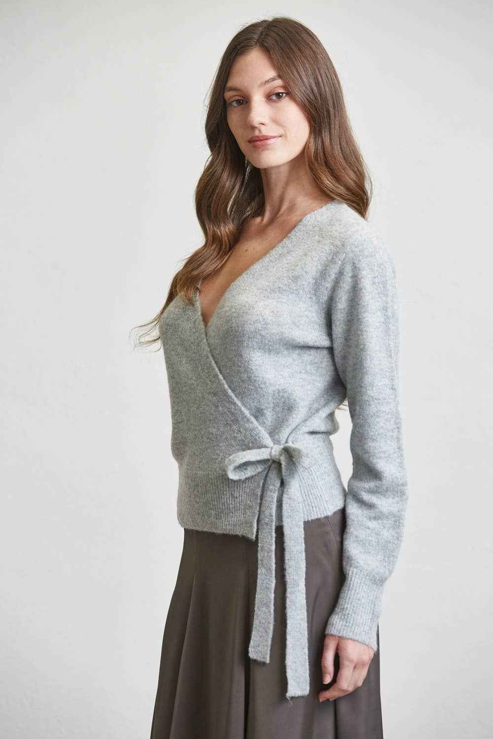 Soft Knit Wrap Tie Sweater Top