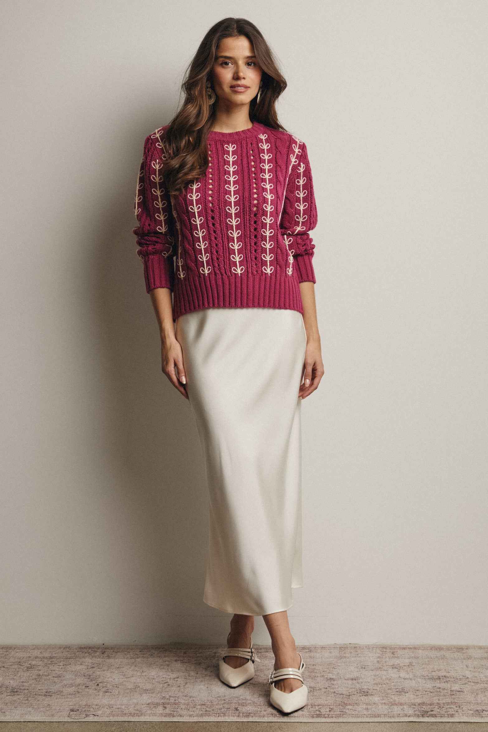 Embroidered Cable Knit Pullover FSW0019