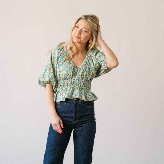 Paradise Floral Calypso Top - The Envy Cofloral blouse - floral top - womans floral top - womans cocktail top - womans work shirt - spring top - spring top for woman - fall top for woman - womans fall shirt - womans fall blouse - womans floral blouse - Cotton Blouse Ohio - Cotton clothing top - Cotton Clothing in Cleveland OH - Miami Florida Clothing Tops - Cruise tops - Royal Caribbean Cruise Top