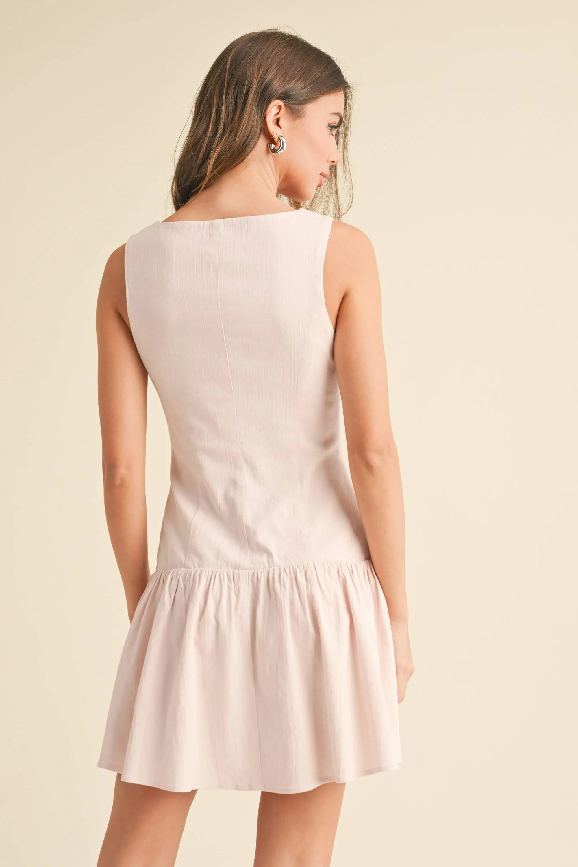 Milk pink - drop waist dress - button up dress - romantic dress - Date night dress - Woman's winery dress - Bridal shower dress - light pink dress - The Envy Co, Painesville OH