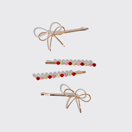 Holiday Gemstone and Bow Bobby Pins 4pc Set - The Envy Co