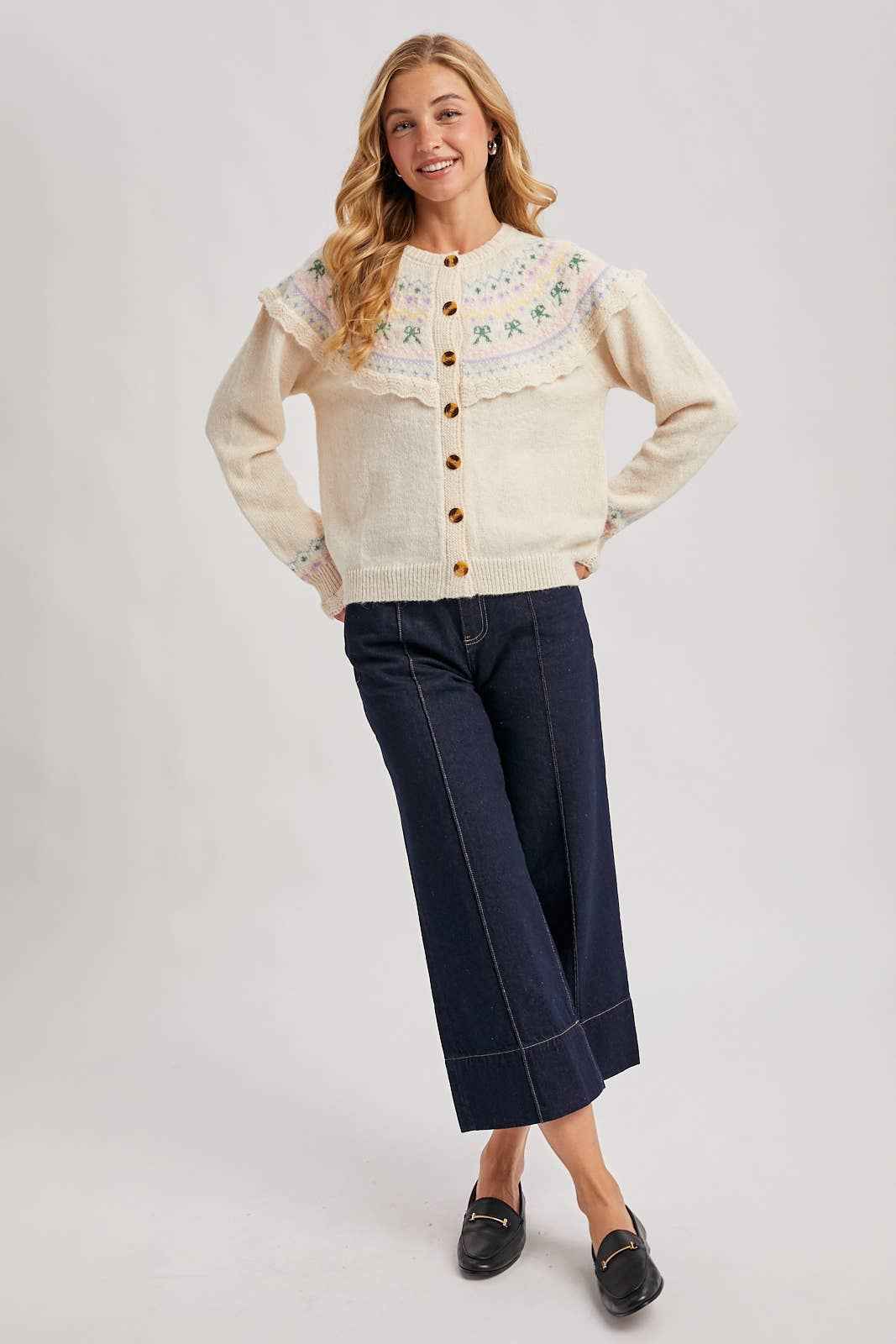 BUTTON FRONT FAIR ISLE KNIT SWEATER TOP