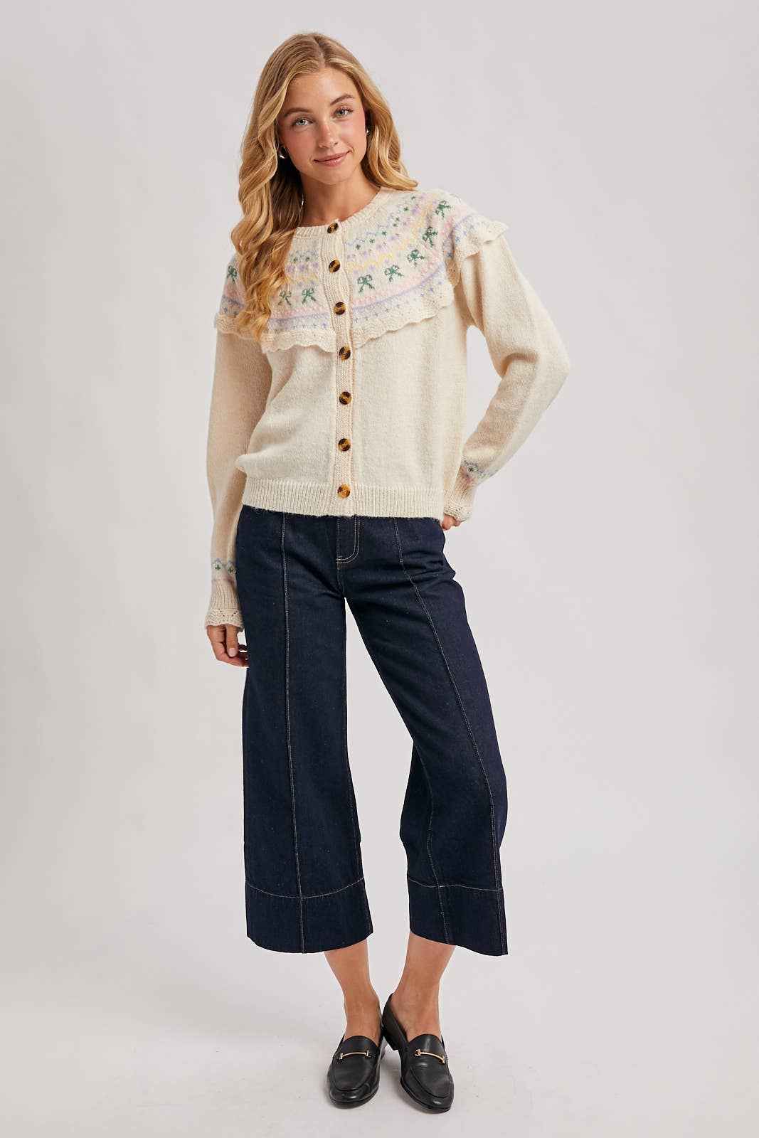 BUTTON FRONT FAIR ISLE KNIT SWEATER TOP