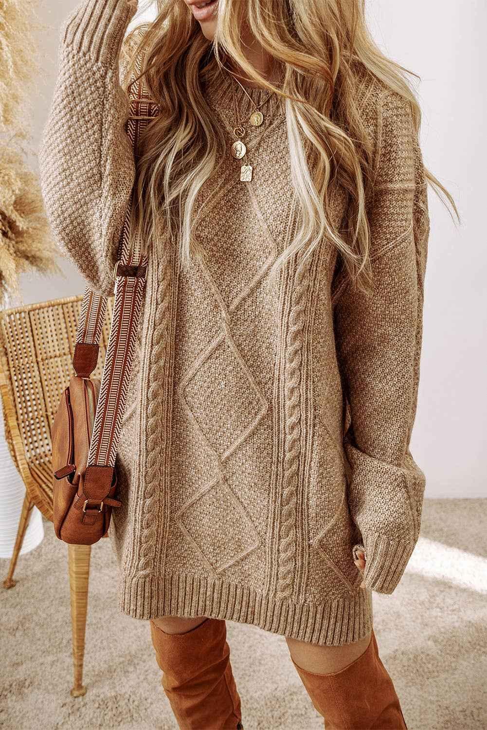 Brown long sleeve sweater dress - The Golden Hour Edit - The Envy Co, Painesville OH