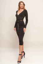 Metallic thread ribbed sweater knit midi dress - ISW5020 BR