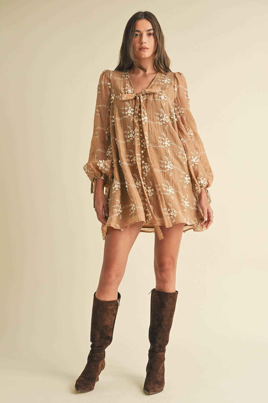 Embroidered Long Sleeve Mini Dress LD1678