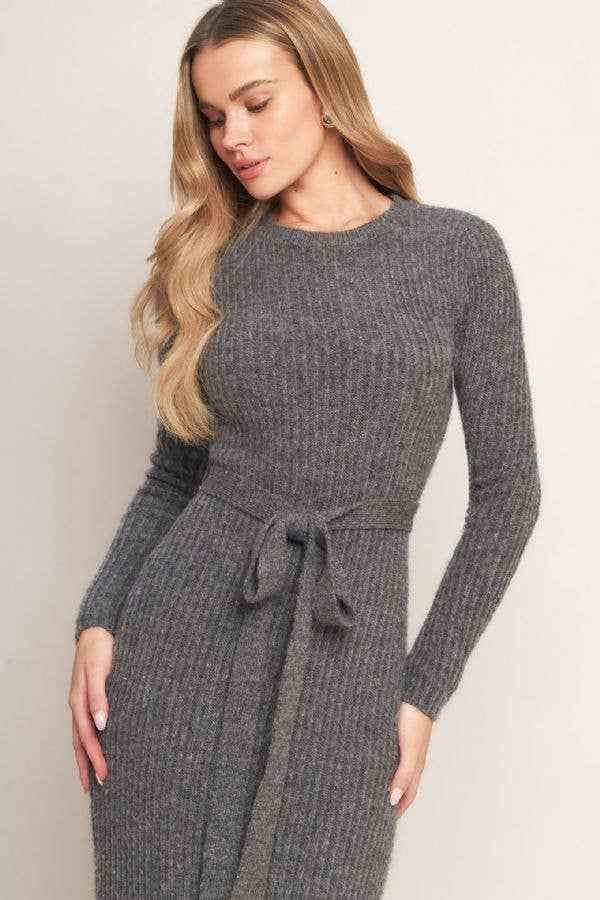 A sweater knit midi dress - ISW5236 H GREY