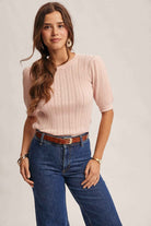 Textured Knit Puff Sleeve Top FSW0025