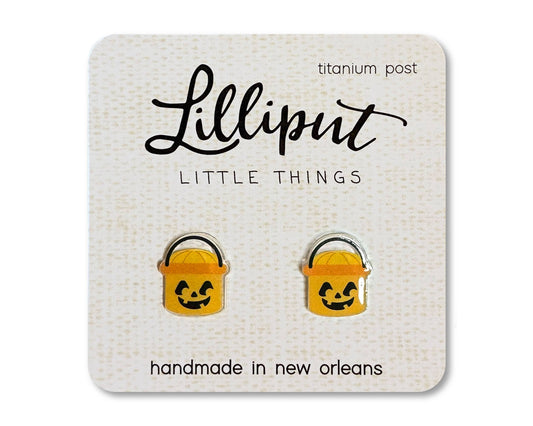 Retro Treat Bucket Earrings - Pumpkin // Halloween Earrings - The Envy Co