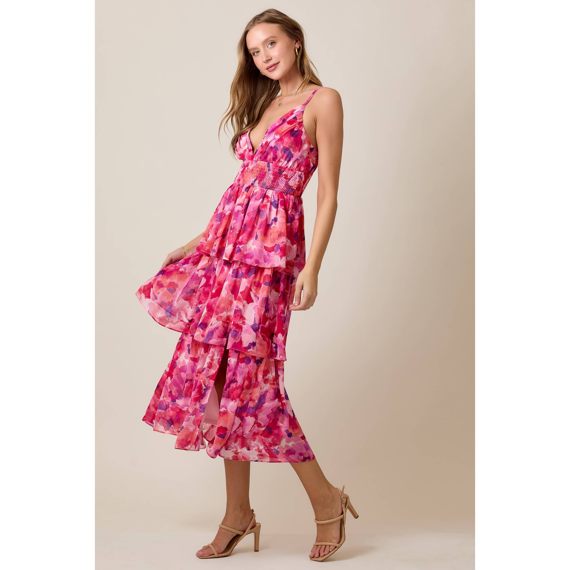 Watercolor Chiffon Midi Dress - The Envy Co