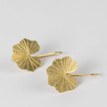 Lotus Leaf Drop Earrings in Brass