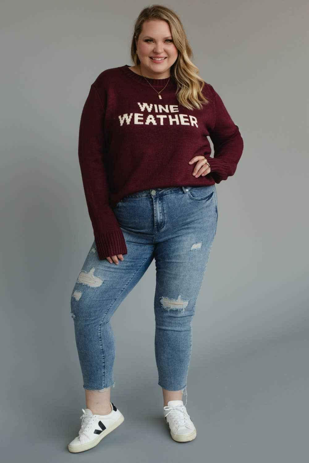 Wine Weather Sweater - Winery Geneva OH - Wine - Wine Apparel - Geneva OH - Wine Country - Napa Vineyards Outfit - Sweater Weather - Fall Sweater - Woman's Clothing, Lake County OH - Woman's Clothing Boutique - The Envy Co, Painesville OH