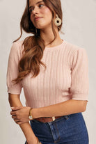 Textured Knit Puff Sleeve Top FSW0025