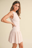 Milk pink - drop waist dress - button up dress - romantic dress - Date night dress - Woman's winery dress - Bridal shower dress - light pink dress - The Envy Co, Painesville OH