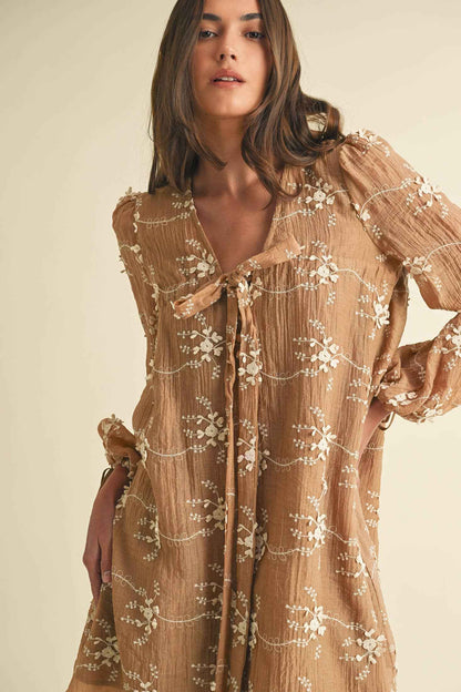 Embroidered Long Sleeve Mini Dress LD1678