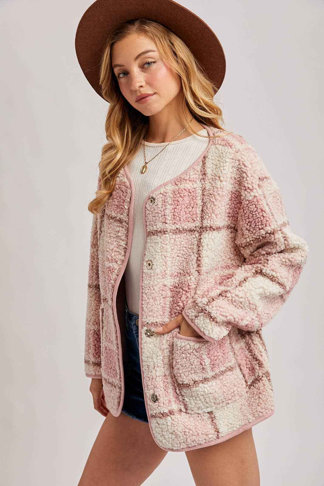 SNAP BUTTON UP ROUND NECK JACKET