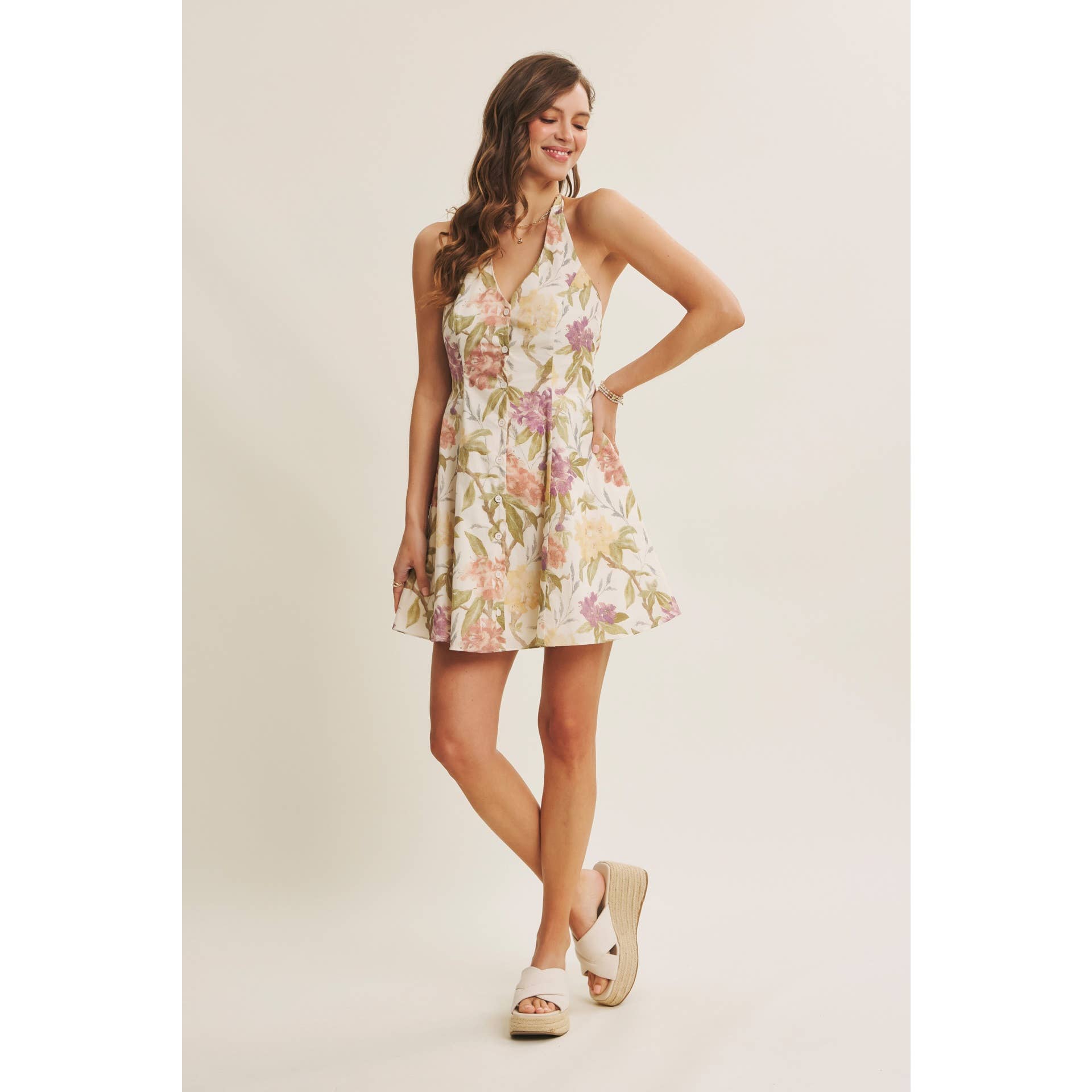 Floral Halter Mini Dress - The Envy Co