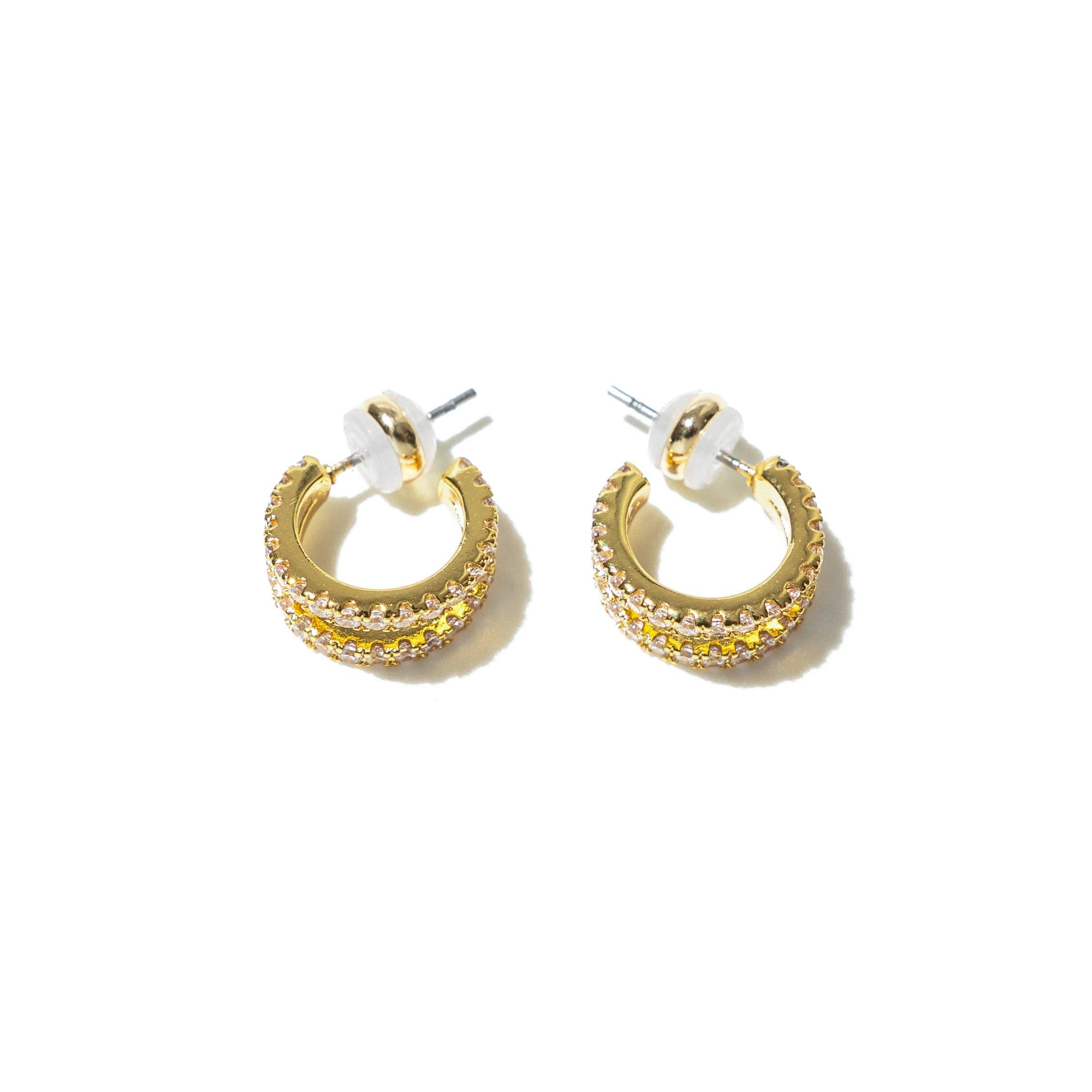 18k Gold Pave Shine Double Hoops - The Envy Co