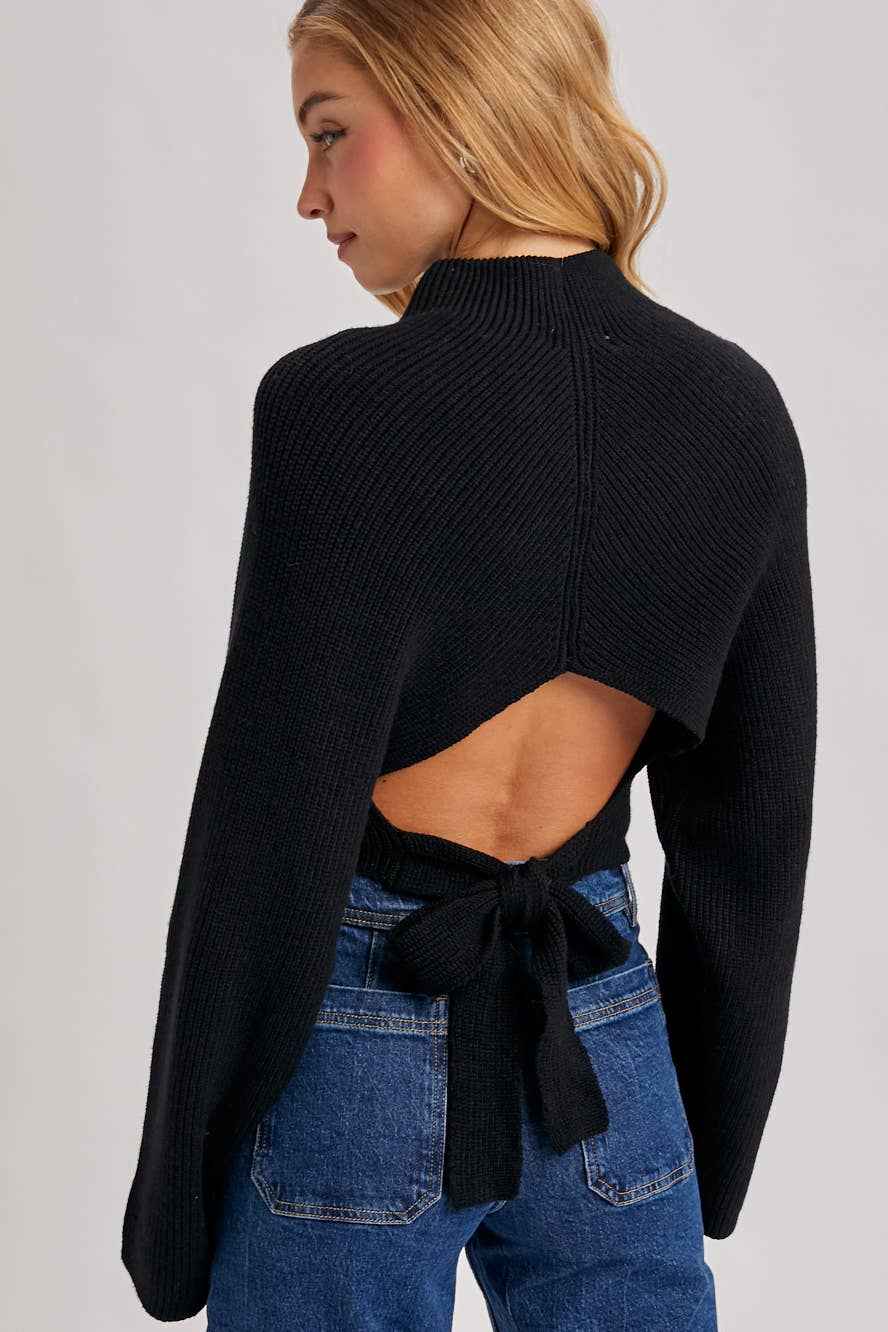 Midnight Ties Sweater | The Envy Co - Black long sleeve sweater - Open back sweater - Ribbed sweater - Fall sweater - Cold Weather Sweater - Date night sweater 
