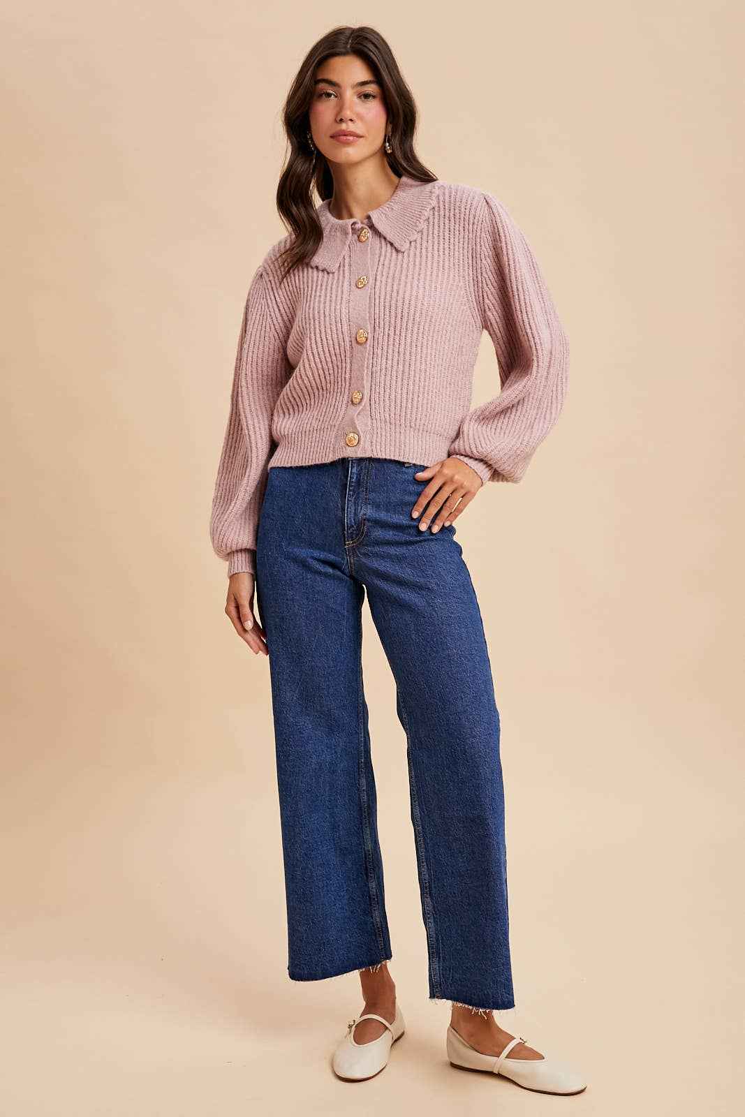 CHUNKY COLLAR KNITTED CARDIGAN