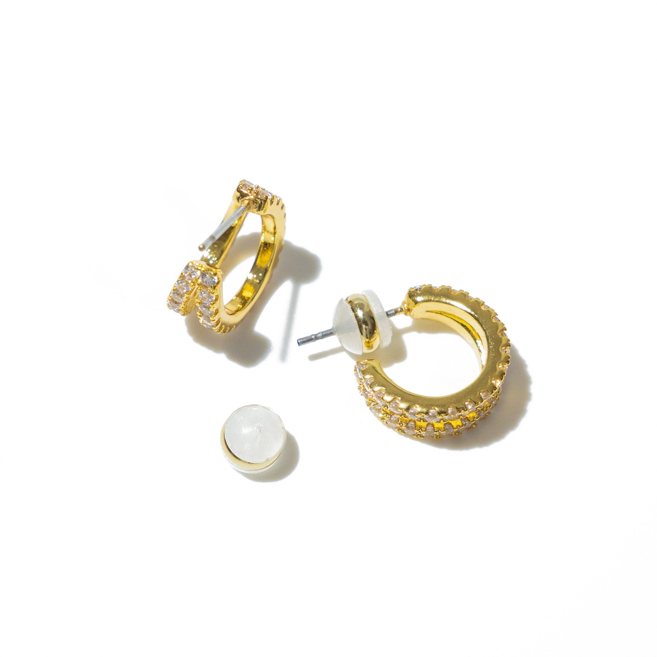 18k Gold Pave Shine Double Hoops - The Envy Co