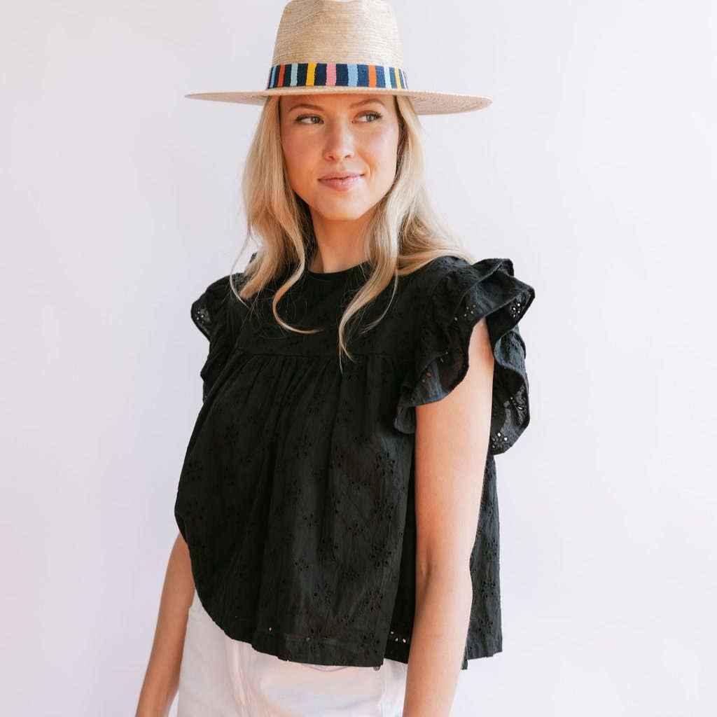 Black Eyelet Lottie Top - Cotton tops for woman - Vacation top California OH - Vacation top - Work top Los Angeles CA - Phoenix AZ - Cleveland, OH - Columbus, OH - Myrtle Beach Clothing