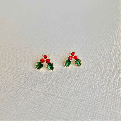 HOLLY-DAY STUDS | holly stud earrings | Christmas jewelry