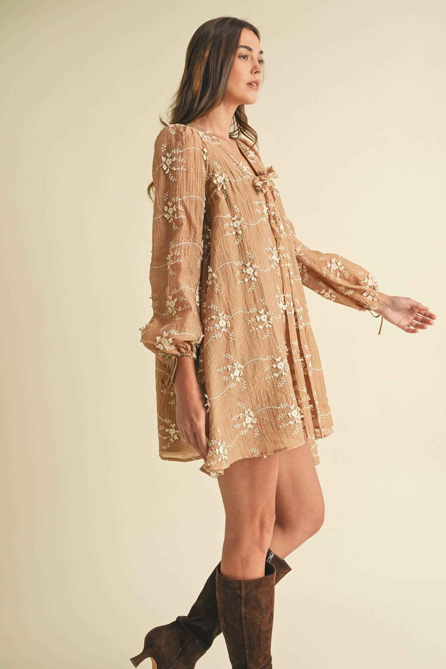 Embroidered Long Sleeve Mini Dress LD1678