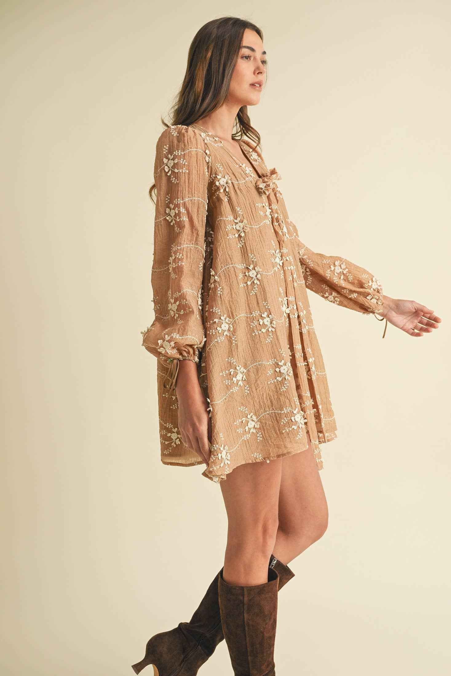 Embroidered Long Sleeve Mini Dress LD1678