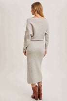 ONE SHOULDER OFF SIDE SLIT MIDI KNIT SWEATER DRESS