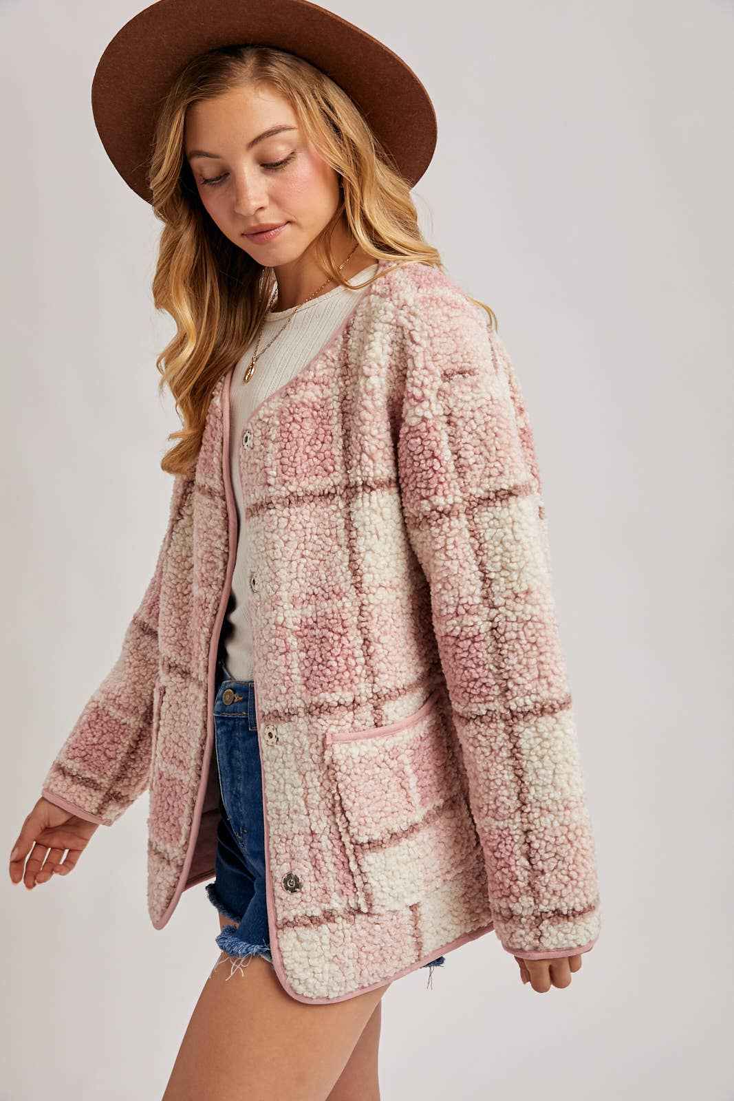 SNAP BUTTON UP ROUND NECK JACKET