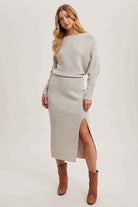ONE SHOULDER OFF SIDE SLIT MIDI KNIT SWEATER DRESS