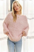 CESW3448A - BOAT NECK SOFT FUZZY SWEATER TOP