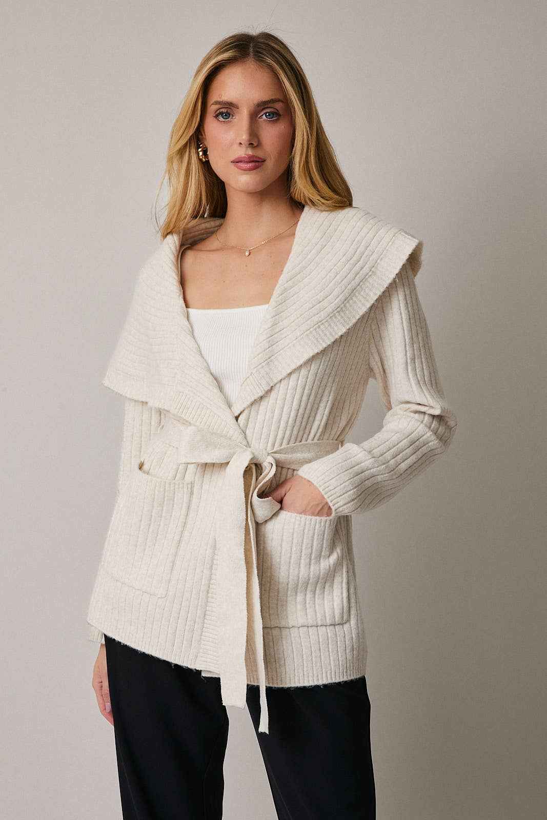 LONG SLEEVE WRAP SWEATER CARDIGAN