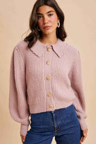 CHUNKY COLLAR KNITTED CARDIGAN